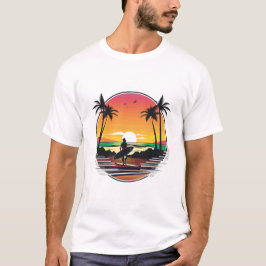 Surferstrand Zonsondergang Retro Tropische Illustr T-shirt