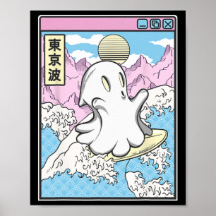 Surfghost in Japanse golven Anime Kawaii Vapor Poster