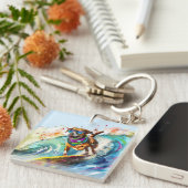 Surfhond – Zomer Fun Beach Pup Illustratie Sleutelhanger (Voorkant Rechts)