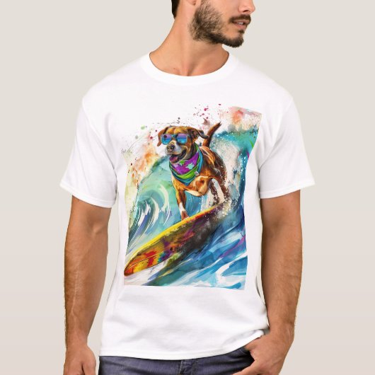 Surfhond – Zomer Fun Beach Pup Illustratie T-shirt (Voorkant)