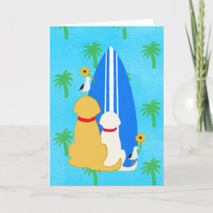 Surfhonden met zeemeeuwen en bloemen Kaart