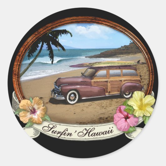 Surfin' Hawaii Ronde Sticker (Voorkant)