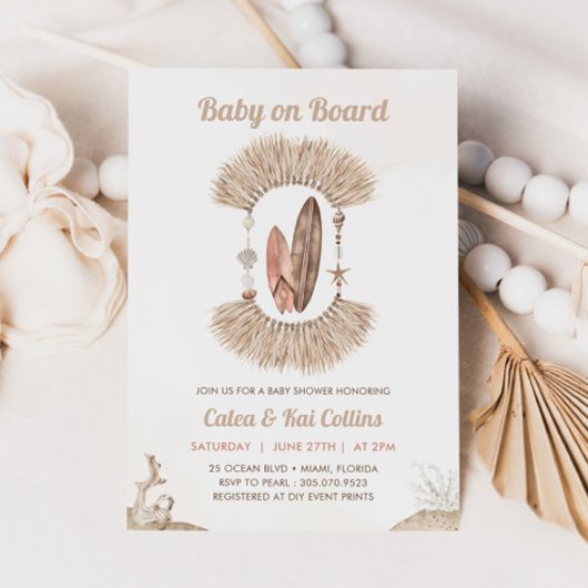 Surfing Beach Boho Baby On Board Baby Shower Kaart