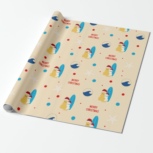 Surfing Beach Dog Christmas Holiday Gift Wrap Cadeaupapier (Uitgerold)