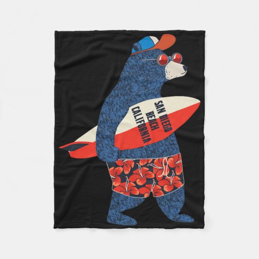 Surfing Bear On San Diego Beach California Summer  Fleece Deken (Voorkant)