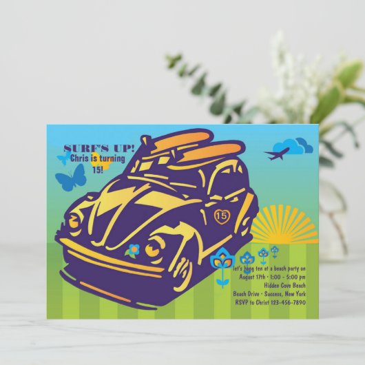 Surfing Buggy Invitation Kaart (Staand voorkant)