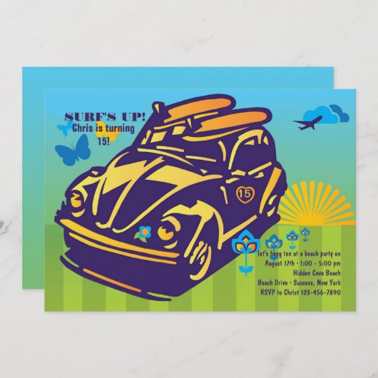 Surfing Buggy Invitation Kaart (Voorkant / Achterkant)