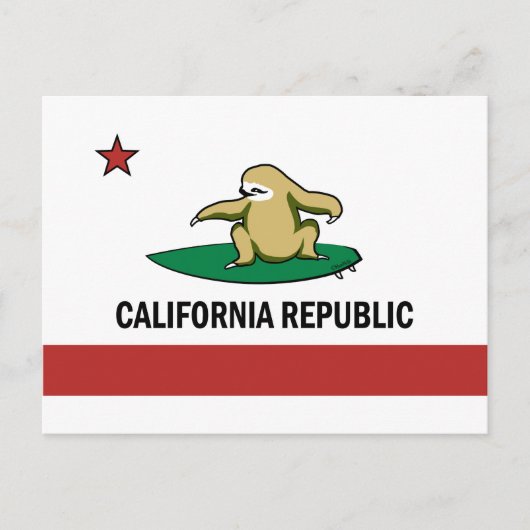 Surfing Cali Sloth Briefkaart (Voorkant)