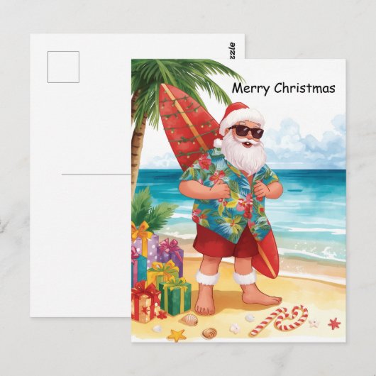 Surfing Christmas in July with SANTA CLAUS   Briefkaart (Voorkant / Achterkant)