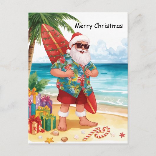 Surfing Christmas in July with SANTA CLAUS   Briefkaart (Voorkant)