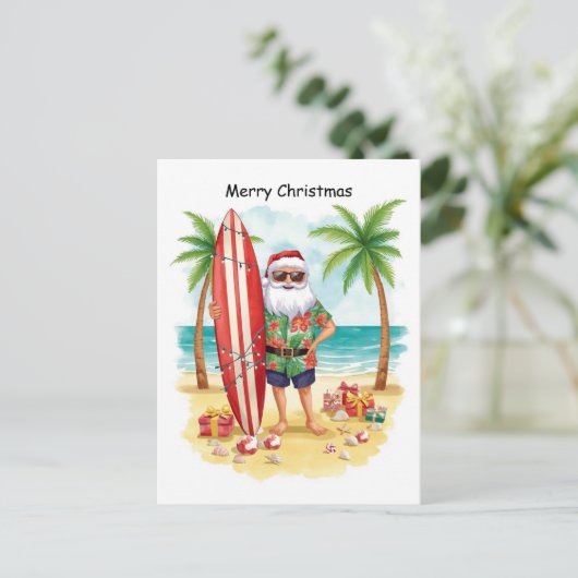 Surfing Christmas in July with SANTA CLAUS Briefkaart (Staand voorkant)