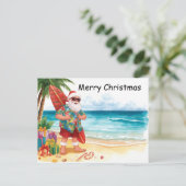 Surfing Christmas in July with SANTA CLAUS Feestdagenkaart (Staand voorkant)