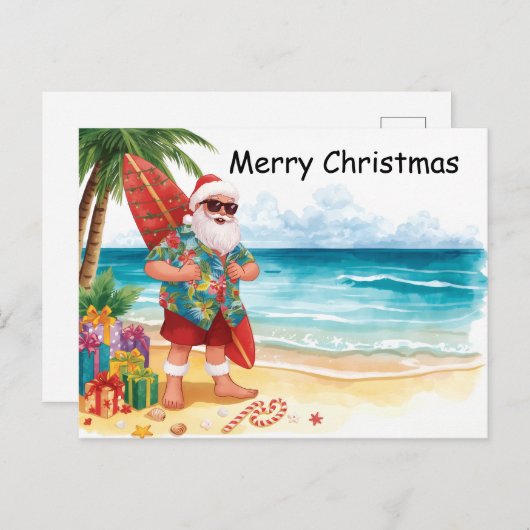 Surfing Christmas in July with SANTA CLAUS Feestdagenkaart (Voorkant / Achterkant)