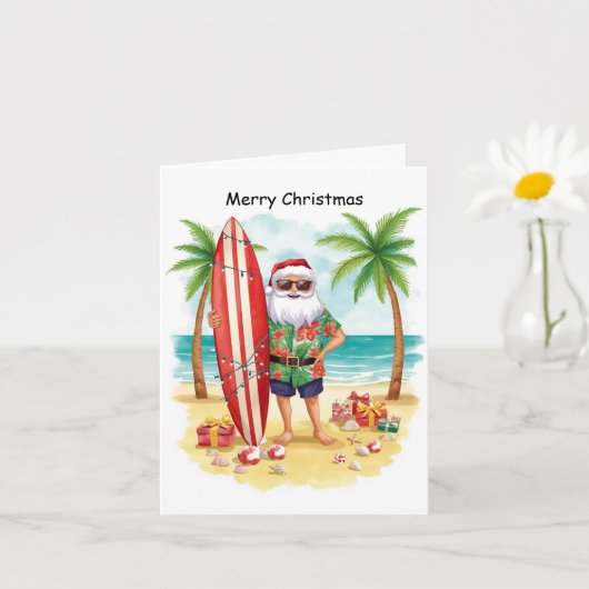 Surfing Christmas in July with SANTA CLAUS   Kaart (Kleine Plant)