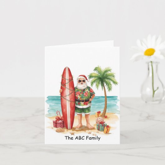 Surfing Christmas in July with SANTA CLAUS   Kaart (Kleine Plant)