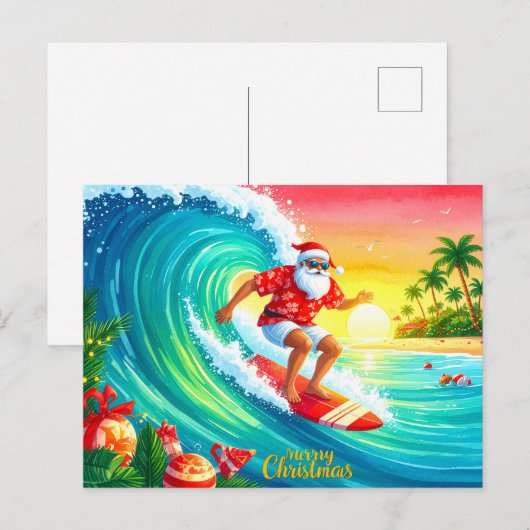 Surfing Christmas with Santa Claus Feestdagenkaart (Voorkant / Achterkant)