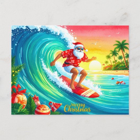 Surfing Christmas with Santa Claus Feestdagenkaart (Voorkant)