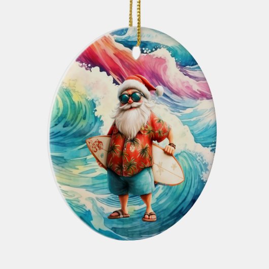 Surfing Christmas with Santa Claus surfer  Keramisch Ornament (Rechts)