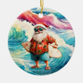 Surfing Christmas with Santa Claus surfer  Keramisch Ornament (Voorkant)