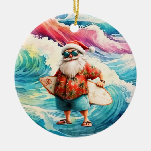 Surfing Christmas with Santa Claus surfer  Keramisch Ornament (Voorkant)