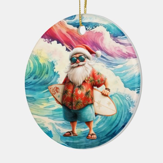 Surfing Christmas with Santa Claus surfer  Keramisch Ornament (Links)