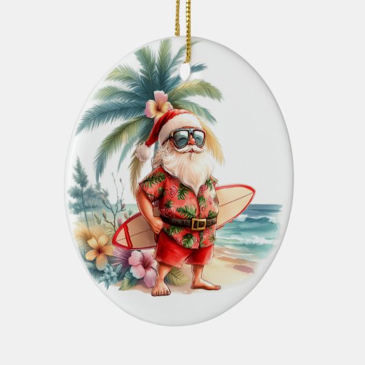 Surfing Christmas with Santa Claus surfer  Keramisch Ornament (Rechts)