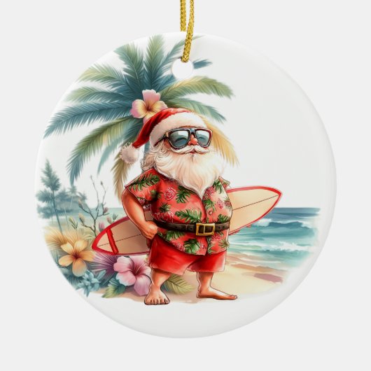 Surfing Christmas with Santa Claus surfer  Keramisch Ornament (Voorkant)