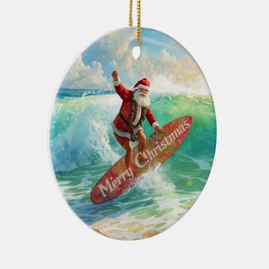 Surfing Christmas with Santa Claus surfer  Keramisch Ornament (Rechts)