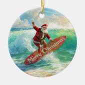 Surfing Christmas with Santa Claus surfer  Keramisch Ornament (Voorkant)