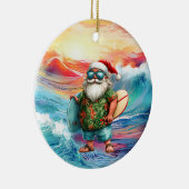 Surfing Christmas with Santa Claus surfer  Keramisch Ornament (Rechts)
