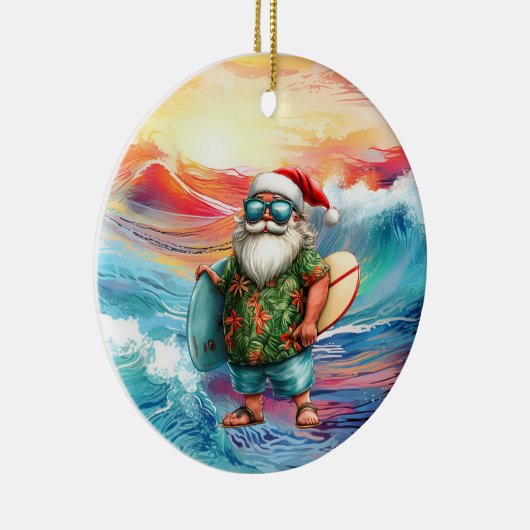 Surfing Christmas with Santa Claus surfer  Keramisch Ornament (Rechts)