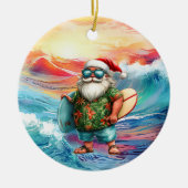 Surfing Christmas with Santa Claus surfer  Keramisch Ornament (Voorkant)