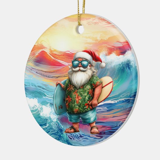 Surfing Christmas with Santa Claus surfer  Keramisch Ornament (Links)