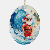 Surfing Christmas with Santa Claus surfer Keramisch Ornament (Rechts)