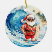 Surfing Christmas with Santa Claus surfer  Keramisch Ornament (Voorkant)