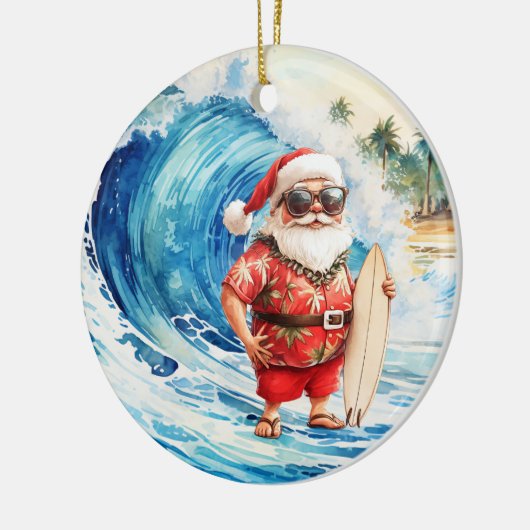 Surfing Christmas with Santa Claus surfer  Keramisch Ornament (Links)