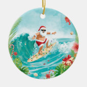 Surfing Christmas with Santa Claus surfer  Keramisch Ornament (Voorkant)