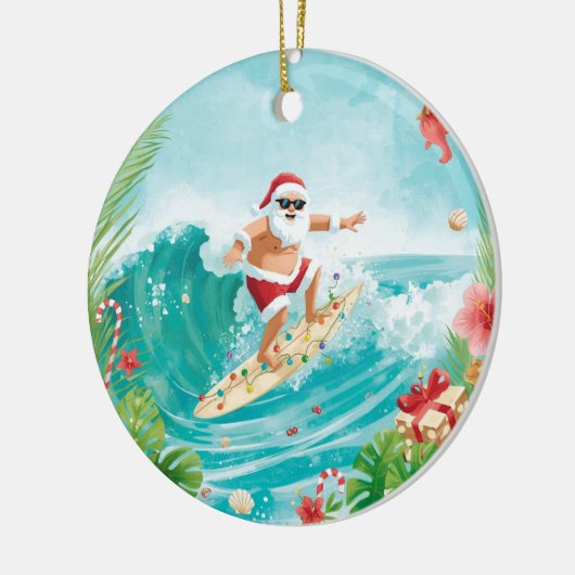 Surfing Christmas with Santa Claus surfer  Keramisch Ornament (Links)