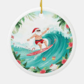 Surfing Christmas with Santa Claus surfer  Keramisch Ornament (Achterkant)