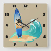 surfing clock vierkante klok (Voorkant)