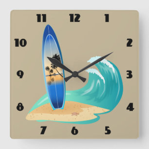surfing clock vierkante klok