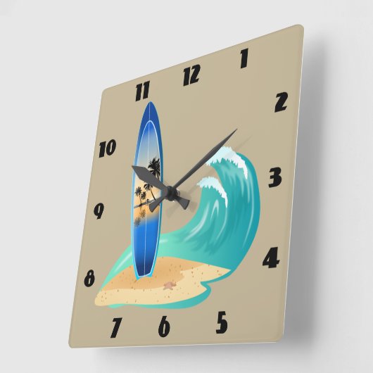 surfing clock vierkante klok (Hoek)