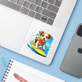 Surfing Dog Sticker (Laptop met iPhone)