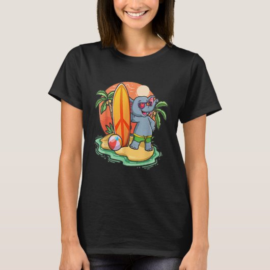 Surfing Elephant  Beach Vacation Animal Graphic T-shirt (Voorkant)