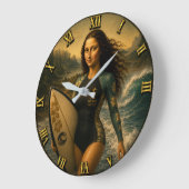 Surfing Funny Mona Lisa for Beach & Ocean Lovers Grote Klok (Hoek)