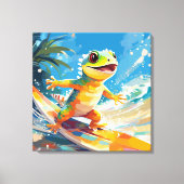 Surfing Gecko die de golven berijdt  Canvas Afdruk (Voorkant)