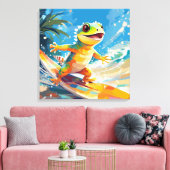 Surfing Gecko die de golven berijdt Canvas Afdruk (Insitu (Woonkamer))