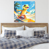 Surfing Gecko die de golven berijdt Canvas Afdruk (Insitu (Slaapkamer))