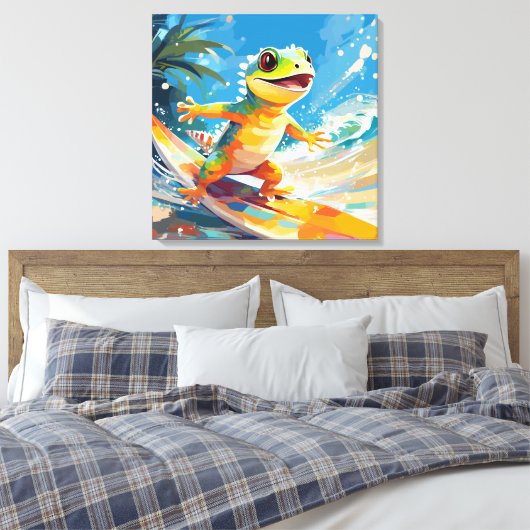 Surfing Gecko die de golven berijdt  Canvas Afdruk (Insitu (Slaapkamer))