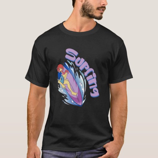 Surfing Girl Ocean Waves Surfboard Surfer T-shirt (Voorkant)